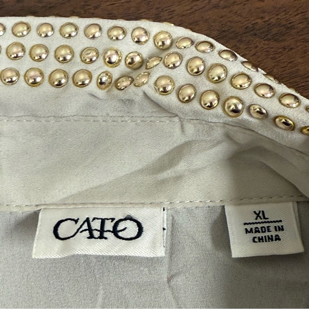 Cato Ivory Studded Collar Button Down Blouse Chic Office Career XL - Picture 6 of 9